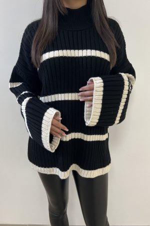 Pull marinière noir rayé blanc