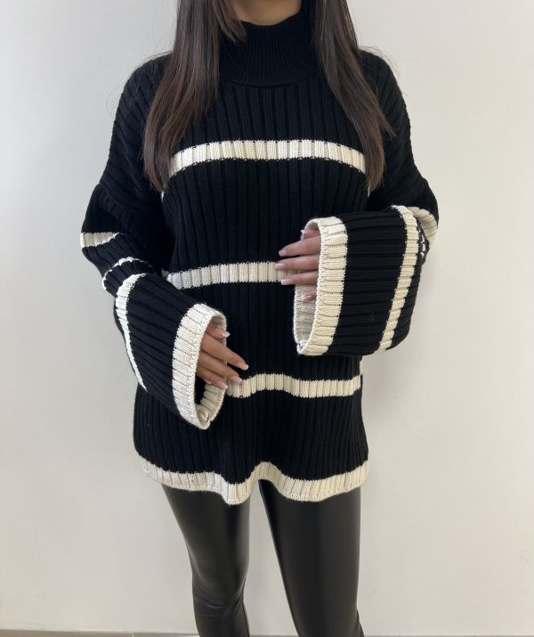 Pull marinière noir rayé blanc