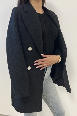 Blazer uni noir tweed